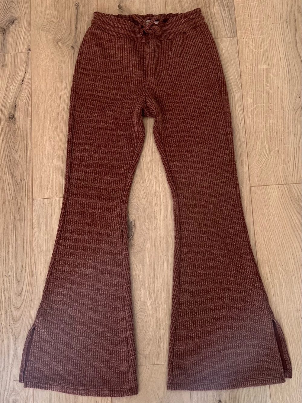 Ribbed Knit Flared Pants in Rust